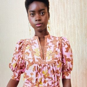 Ulla Johnson Pink and Brown Floral Blouse